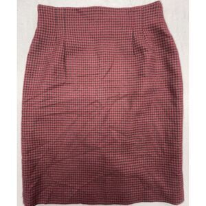 Jones New York Skirt 8 Red Black Houndstooth 100% Worsted Wool Pencil Knee USA